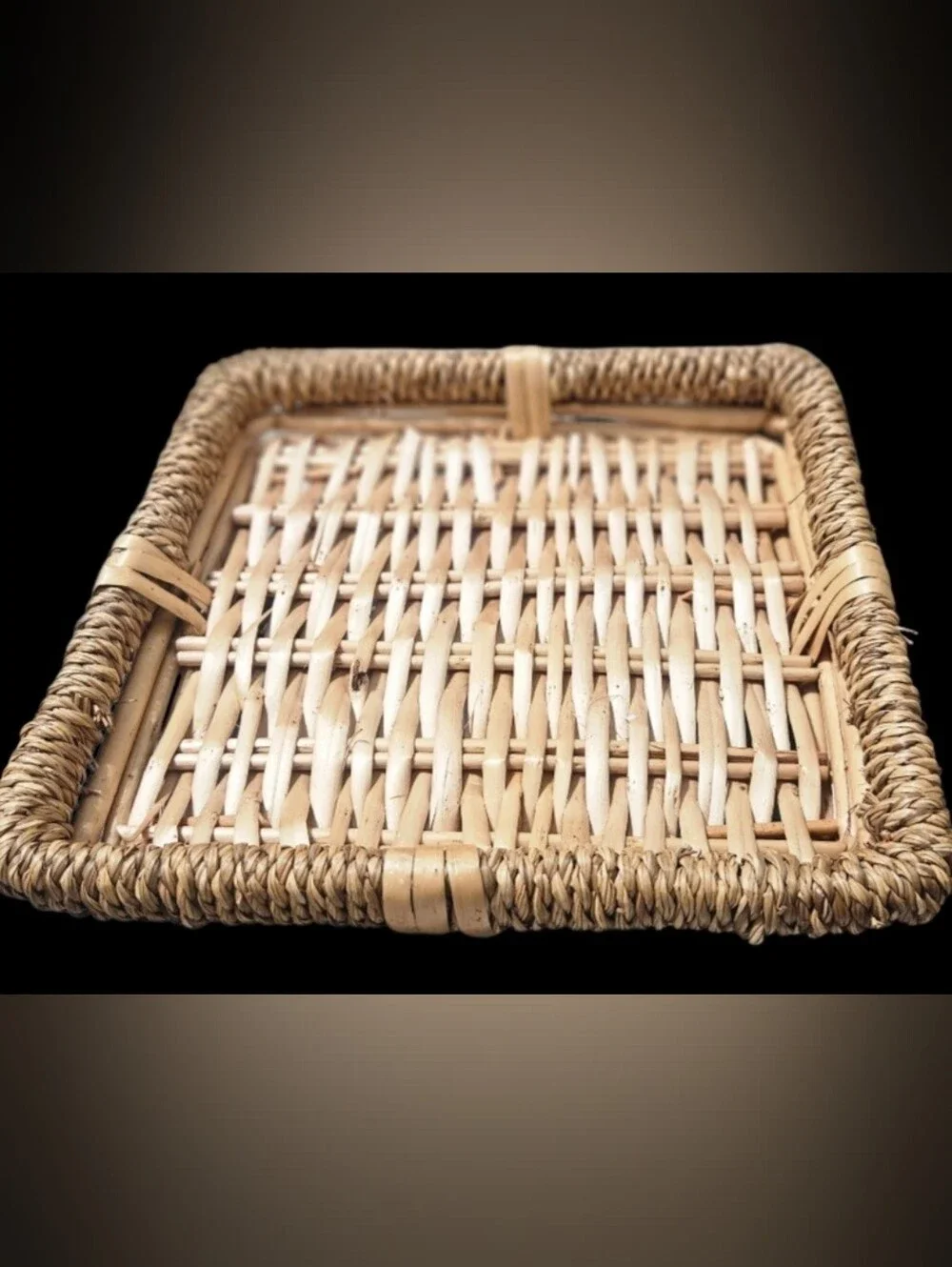Natural Handmade Woven Straw | Wicker Rattan Square Serving Tray | Decor